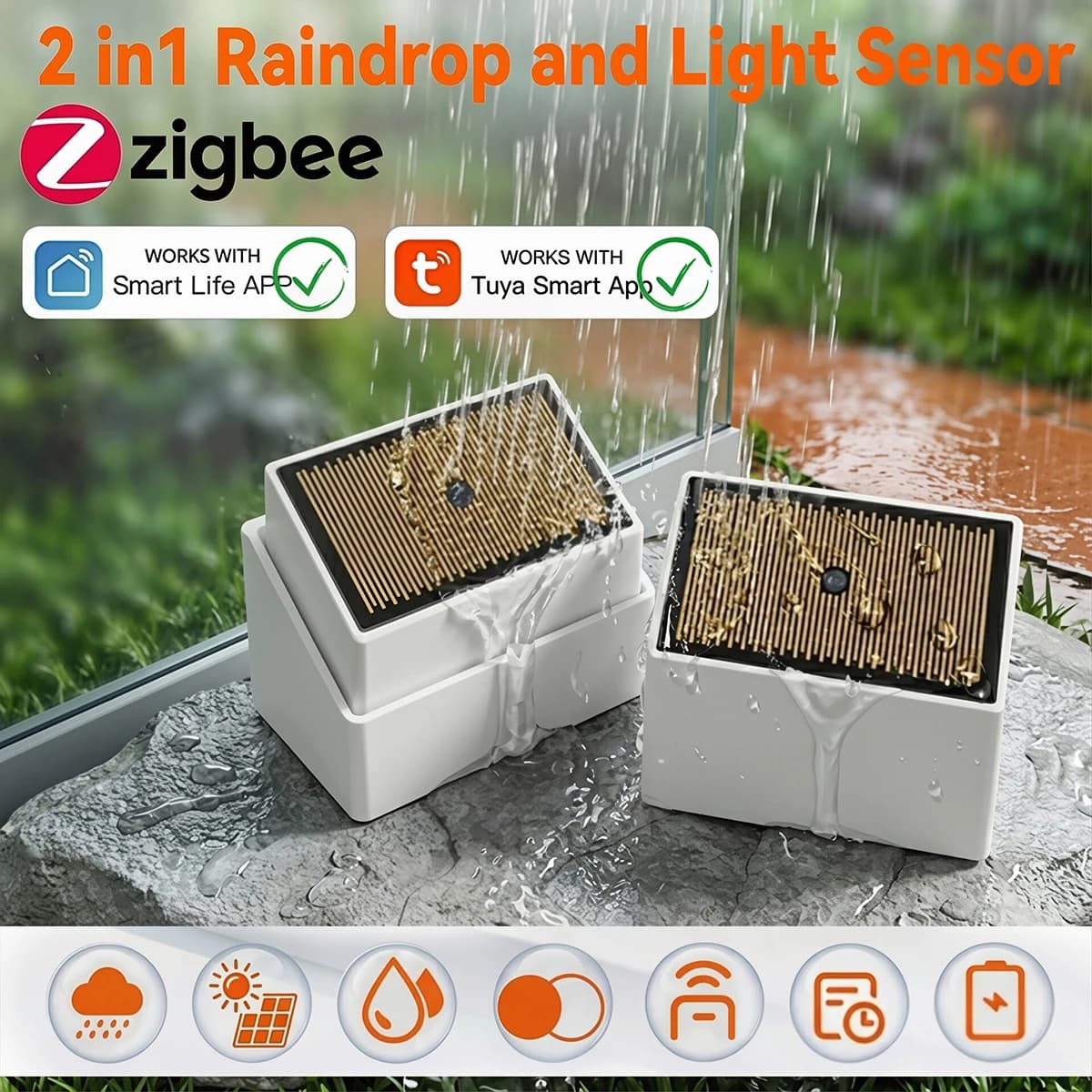 Capteur de pluie Tuya Zigbee 2 en 1 avec détecteur de lumière