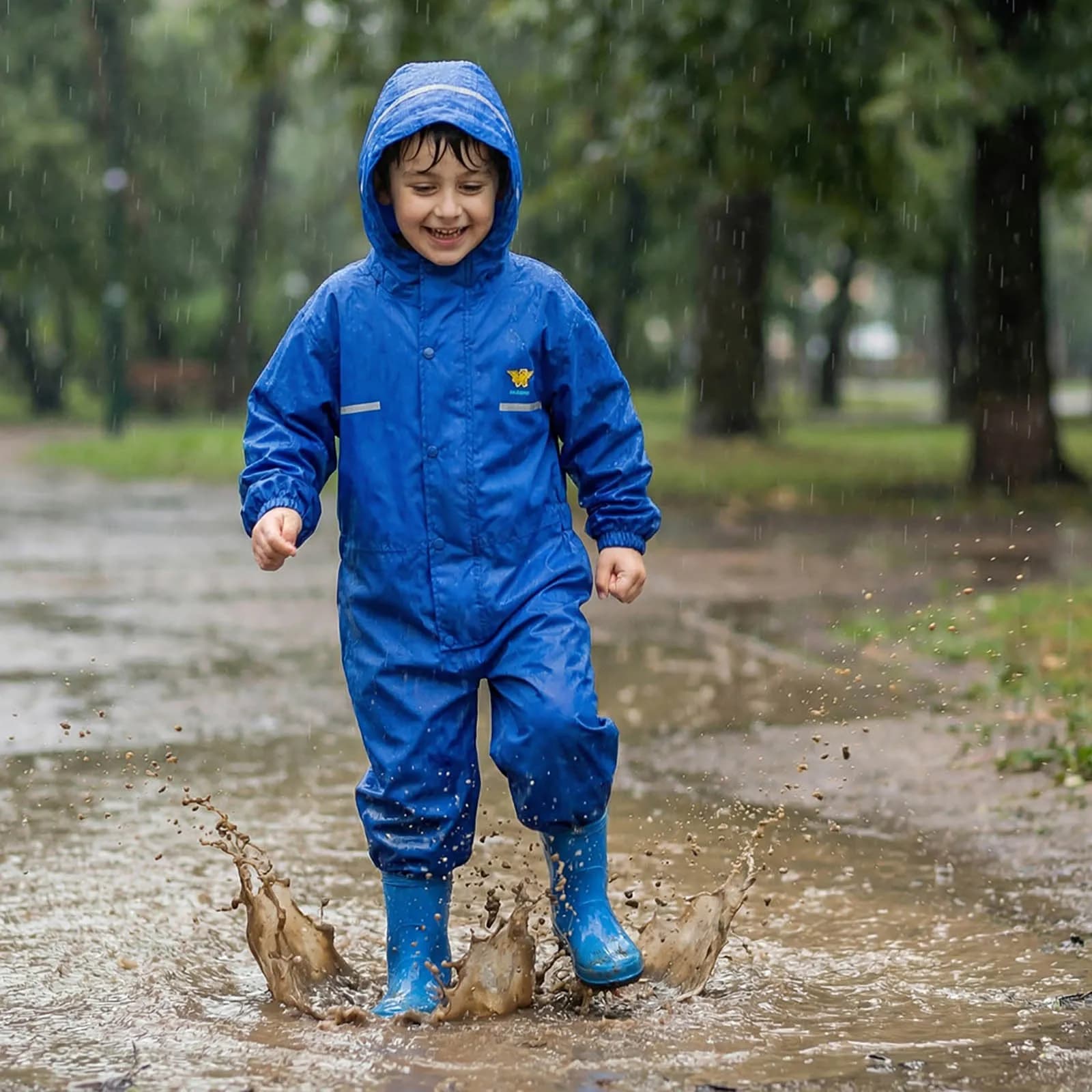 Imperméable pour enfants en bas âge, combinaison imperméable à capuche pour garçons et filles, pantalon de pluie une pièce de couleur unie avec poches