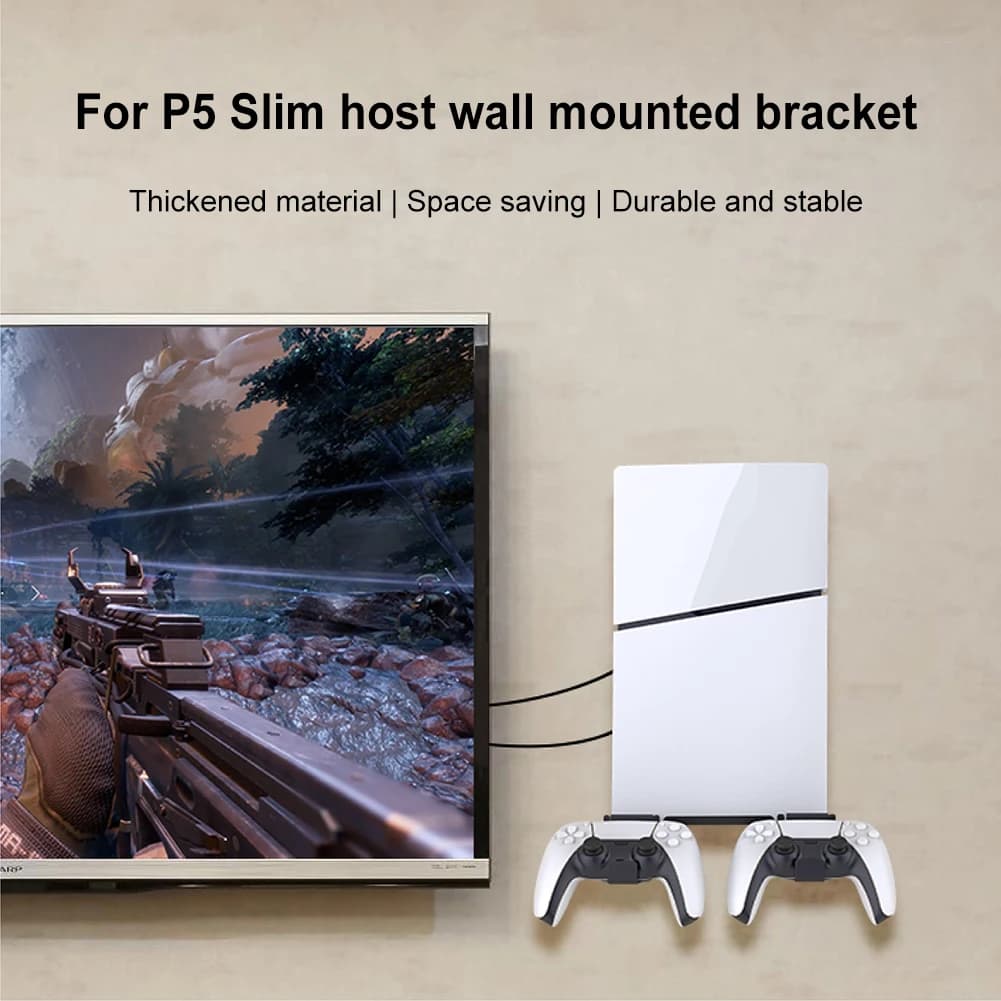 Support mural pour console de jeu avec 2 supports de manettes, support d'affichage mural pour PS5 Slim
