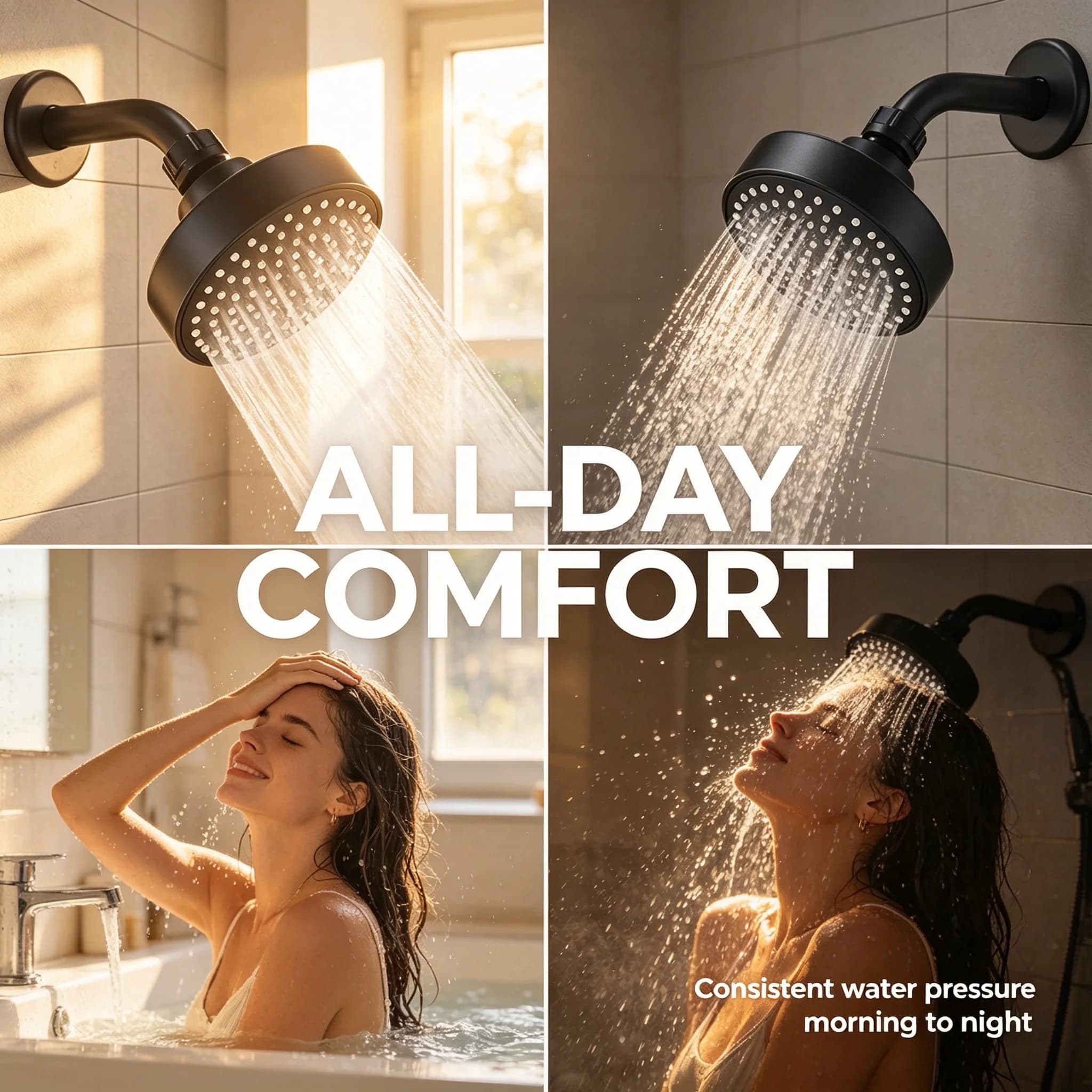 Pommeau de douche mural rond à jet de pluie avec buse à haut débit, anti-calcaire, facile à nettoyer - Kit de douche complet pour salle de bain