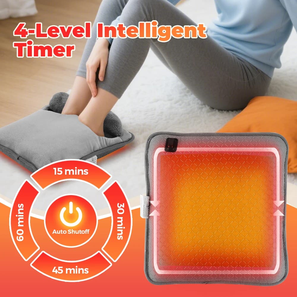 Coussin chauffant électrique pour les pieds, coussin de Massage, chauffe-pieds Portable, 4 niveaux de température, 4 minuteries, masseur de pieds chauffant, tapis chauffant