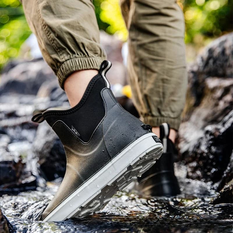 Bottes de pluie pour hommes, chaussures aquatiques antidérapantes, bottes de pêche imperméables pour l'extérieur, bottes en caoutchouc à enfiler pour hommes, chaussures de pluie à bout rond en PVC