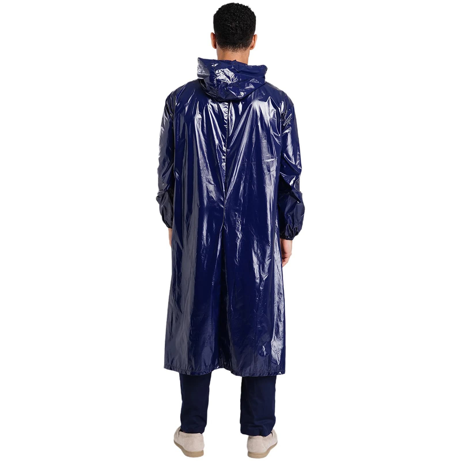 Veste longue imperméable à capuche pour homme, manches longues, fermeture éclair sur le devant, imperméable léger, vêtements de travail, poncho, manteau pour la randonnée, les jours de pluie, le trava
