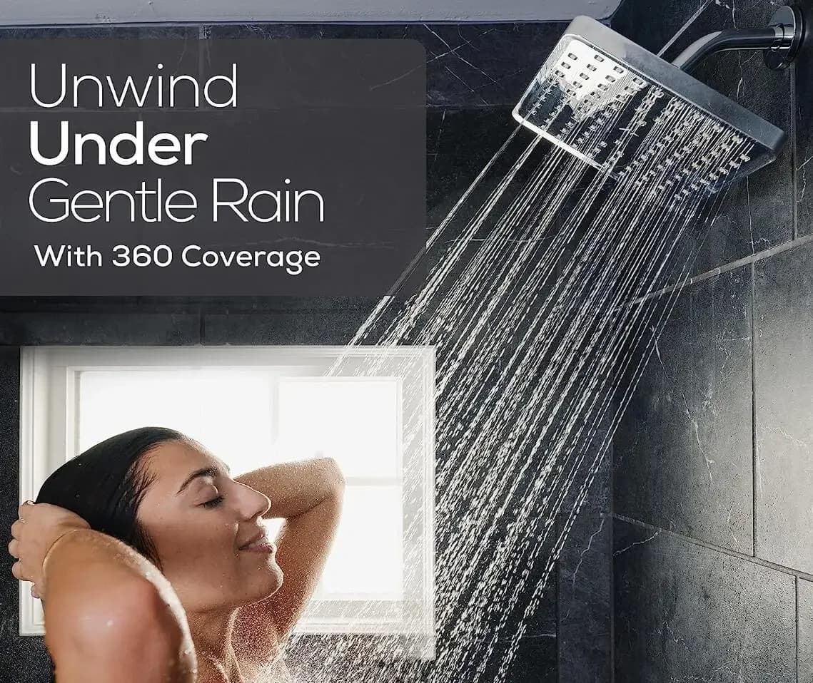 Pommeau de douche pluie haute pression de 6 pouces avec bras, grand débit, buses anti-colmatage, accessoires de salle de bain