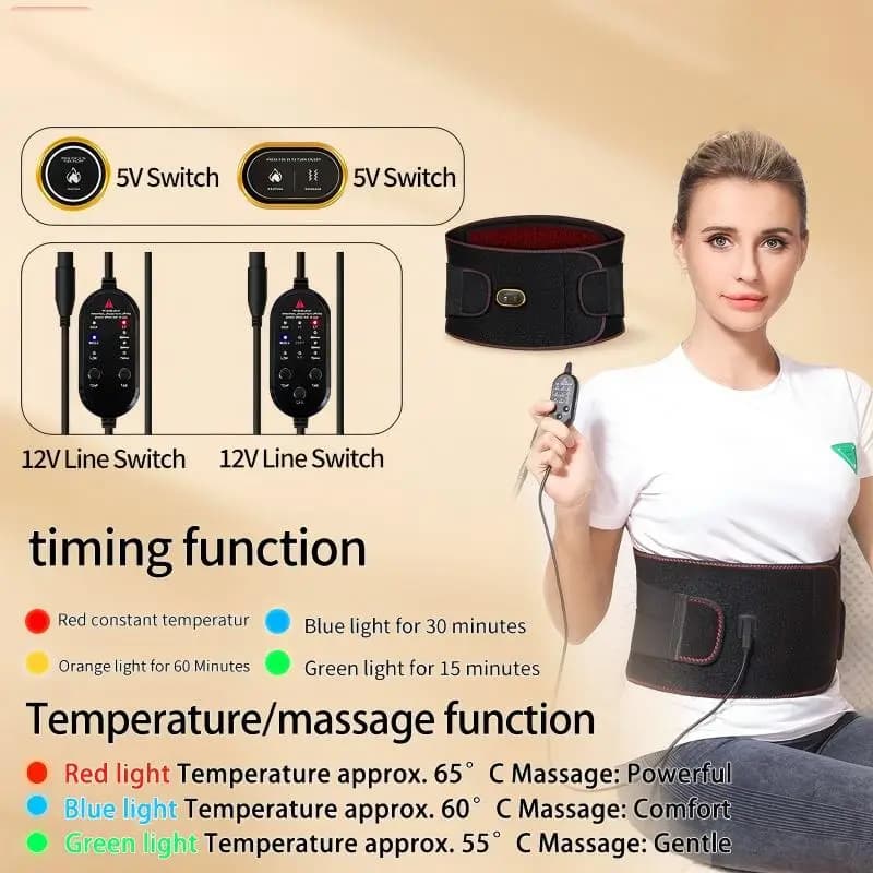 Ceinture chauffante à lumière rouge 660nm, coussin chauffant bien-être, masseur vibrant, soutien lombaire, confort pour la taille, détente à domicile