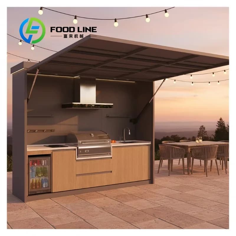 Pergola sur mesure en promotion : Ensemble de cuisine modulaire moderne pour barbecue extérieur avec réfrigérateur et