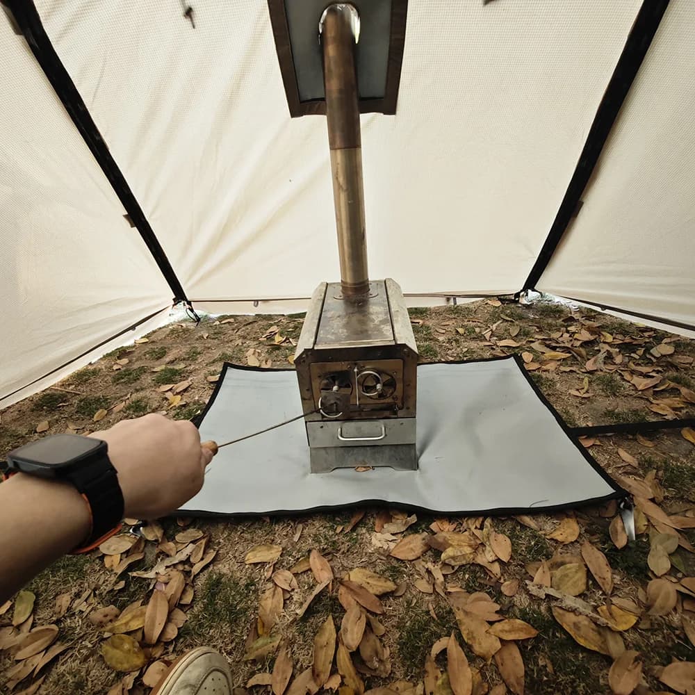 Tente chaude ignifuge pour 2 personnes, tente dôme extensible et imperméable avec sortie de poêle et jupe à neige, pour le camping, la randonnée, la chasse, hiver, 4 saisons