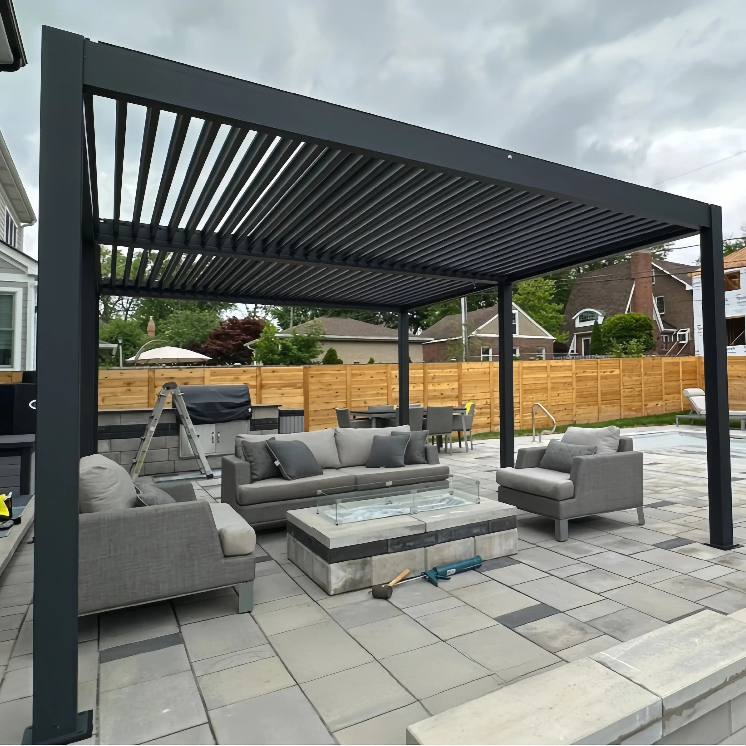 4m X 4m terrasse luxe jardin Gazebo Patio couverture toit auvent persienne