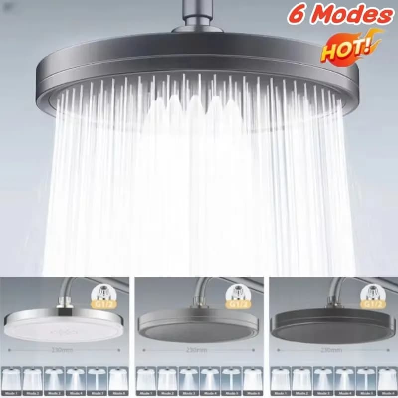 Nouveau Pommeau de douche à effet de pluie 6 Modes salle de bain pomme de douche à haute pression ° Accessoires de robinet de douche à pulvérisation supérieure rotative
