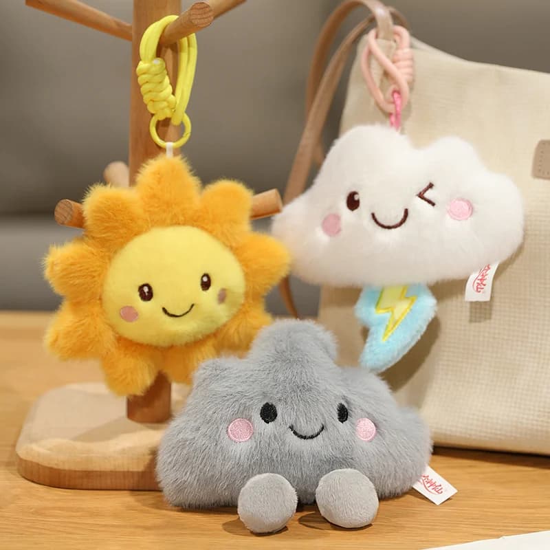 Jouets en peluche série météo de dessin animé, mignon soleil, nuage de foudre, pendentif de pluie, poupée drôle, prévisions météorologiques, accessoires de jeu, décoration de maison