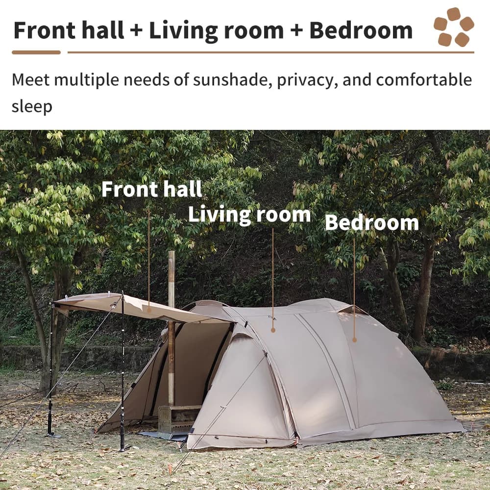 Tente chaude ignifuge pour 2 personnes, tente dôme extensible et imperméable avec sortie de poêle et jupe à neige, pour le camping, la randonnée, la chasse, hiver, 4 saisons