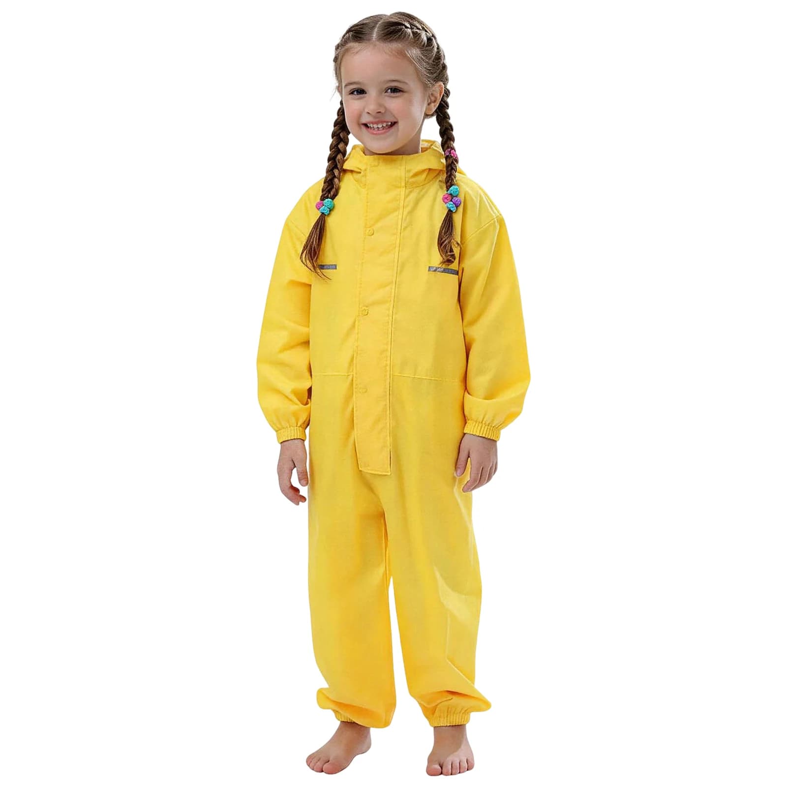 Imperméable pour enfants en bas âge, combinaison imperméable à capuche pour garçons et filles, pantalon de pluie une pièce de couleur unie avec poches