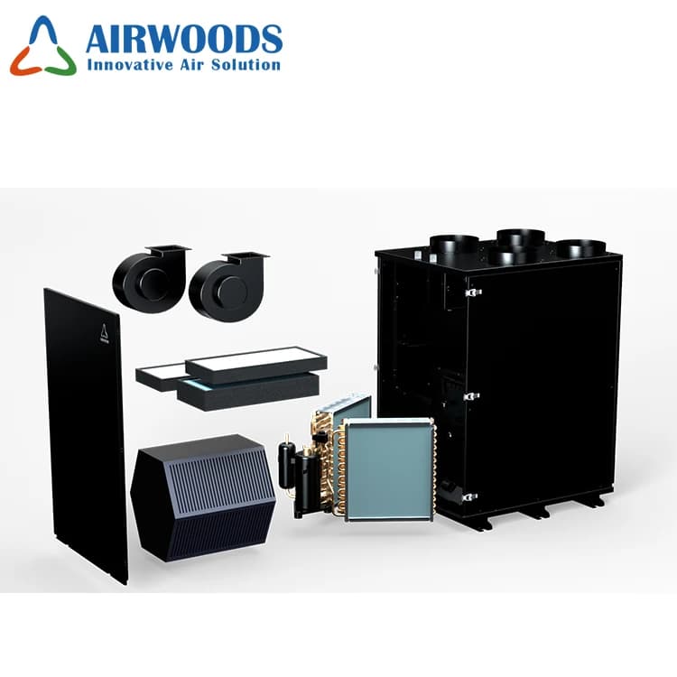 Système de récupération de chaleur Airwoods pour le chauffage et la climatisation domestique, pompe à chaleur MVHR