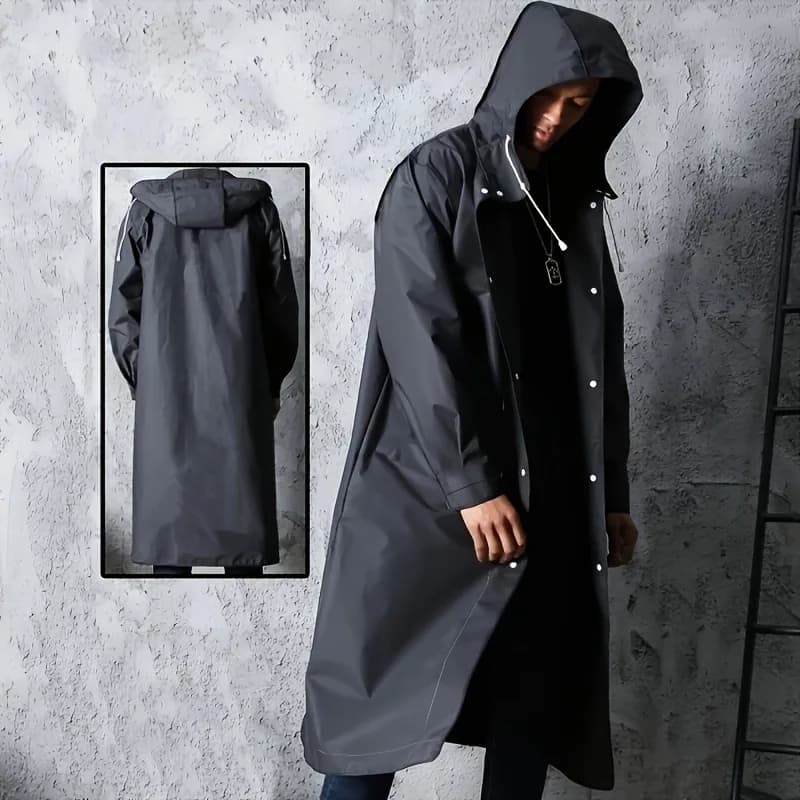 Manteau imperméable Long imperméable noir pour adultes, imperméable à capuche pour hommes et femmes, pour moto en plein air, cyclisme, randonnée, pêche