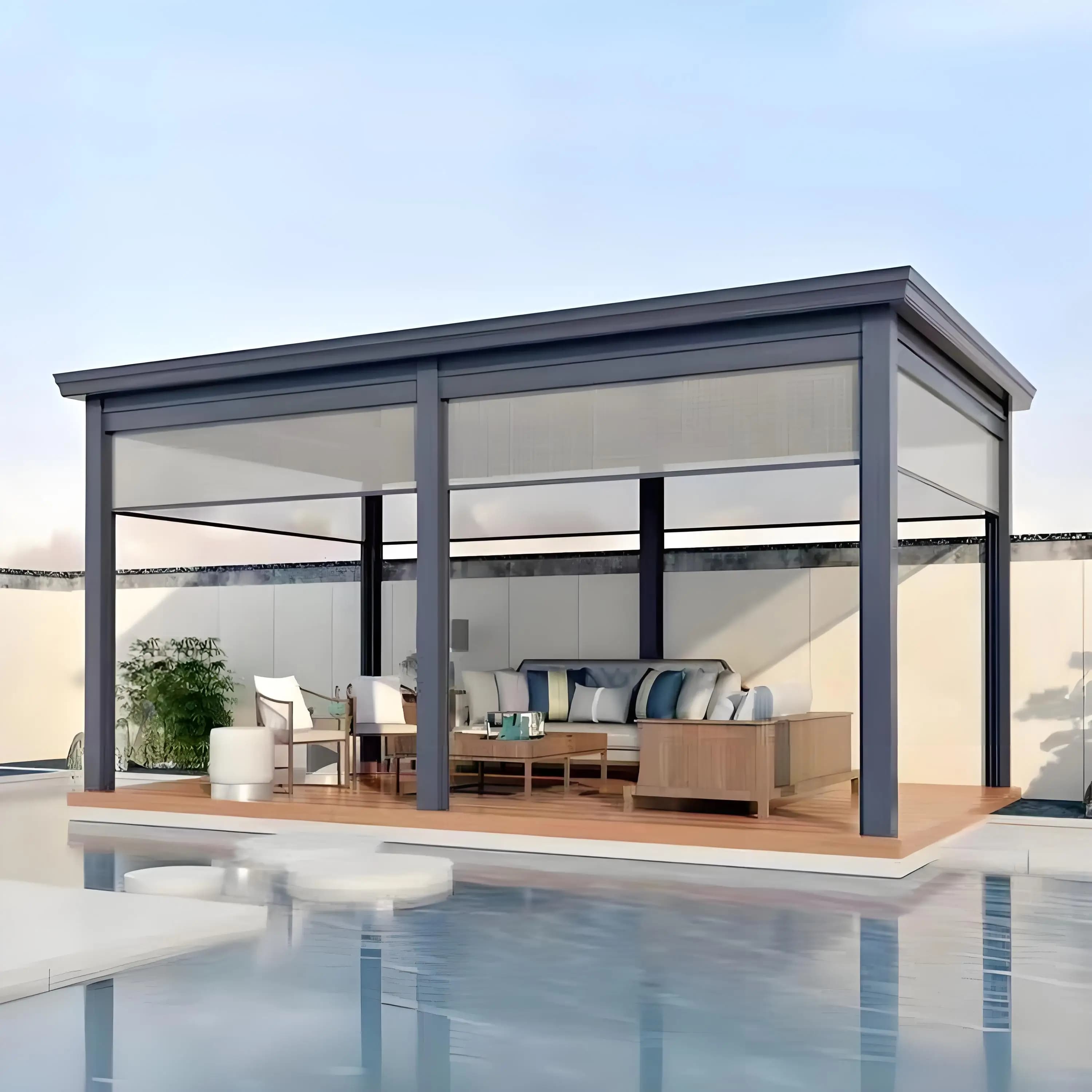 Pergola bioclimatique autoportante en aluminium de qualité supérieure avec toit à lames orientables et portes coulissantes en verre pour les loisirs en plein air