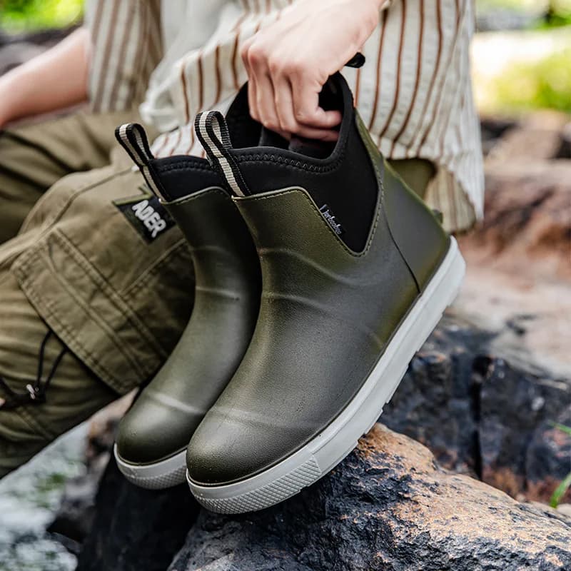 Bottes de pluie pour hommes, chaussures aquatiques antidérapantes, bottes de pêche imperméables pour l'extérieur, bottes en caoutchouc à enfiler pour hommes, chaussures de pluie à bout rond en PVC