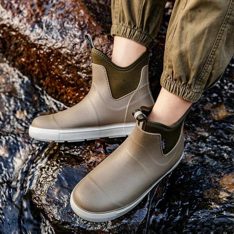Bottes de pluie pour hommes, chaussures aquatiques antidérapantes, bottes de pêche imperméables pour l'extérieur, bottes en caoutchouc à enfiler pour hommes, chaussures de pluie à bout rond en PVC