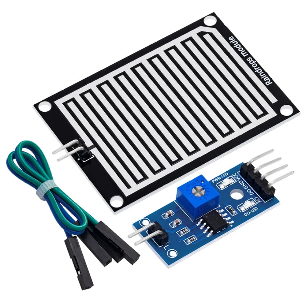 1 ensemble de modules de capteur de pluie + module de contrôle de relais DC 5 V/12 V : kit de détection de gouttes de pluie – Compatible pour Arduino