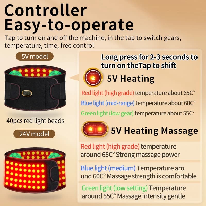 Ceinture chauffante à lumière rouge 660nm, coussin chauffant bien-être, masseur vibrant, soutien lombaire, confort pour la taille, détente à domicile