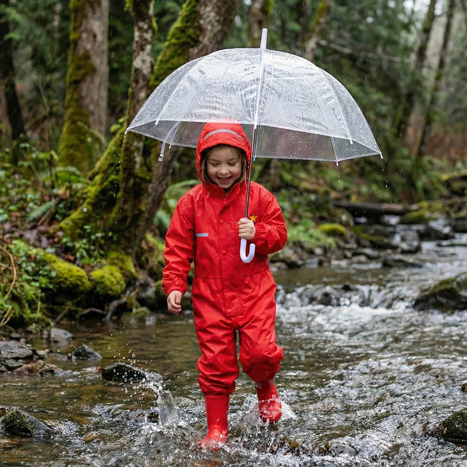 Imperméable pour enfants en bas âge, combinaison imperméable à capuche pour garçons et filles, pantalon de pluie une pièce de couleur unie avec poches