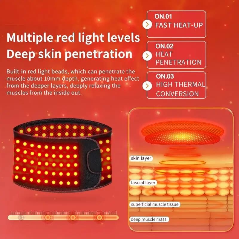 Ceinture chauffante à lumière rouge 660nm, coussin chauffant bien-être, masseur vibrant, soutien lombaire, confort pour la taille, détente à domicile