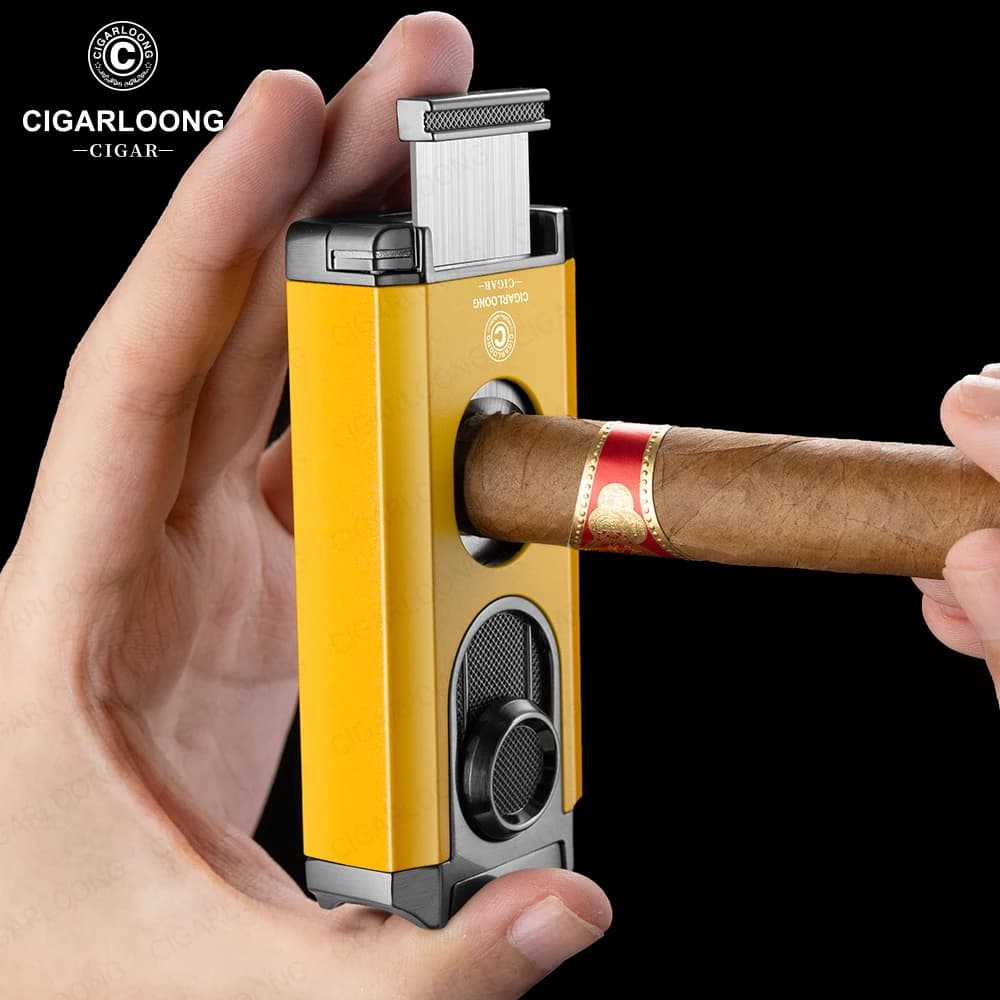 Allume-cigare Portable pratique multifonctionnel 3 en 1, trois feux droits, lisse, porte-ciseaux en V, emballage de boîte-cadeau CB-24FT2