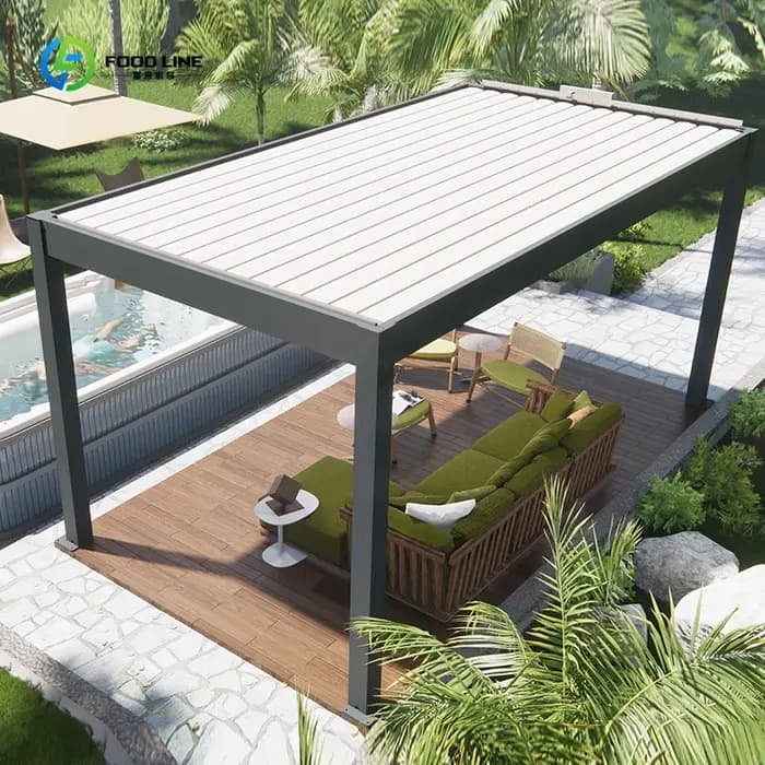Pergola arquée en aluminium blanc avec toit à lamelles réglables, cadre thermolaqué pour jardin, sur mesure