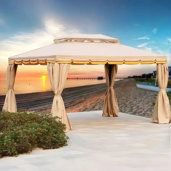 Pergola en aluminium, gazebo d'extérieur avec auvent imperméable, rideaux d'intimité, abri solaire durable pour patio, abri robuste pour balcon