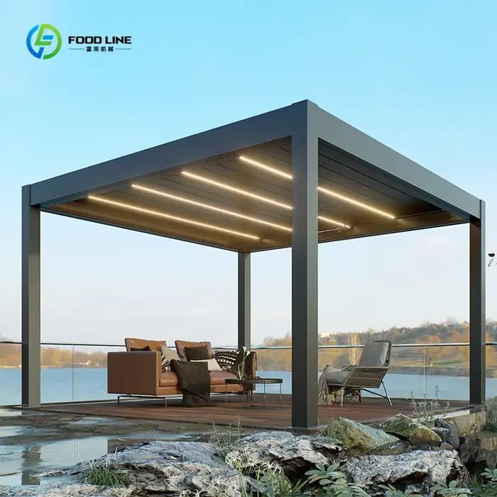 Pergola bioclimatique à lames orientables en aluminium 3x4m, revêtement poudré, pour usage extérieur en jardin, sur mesure