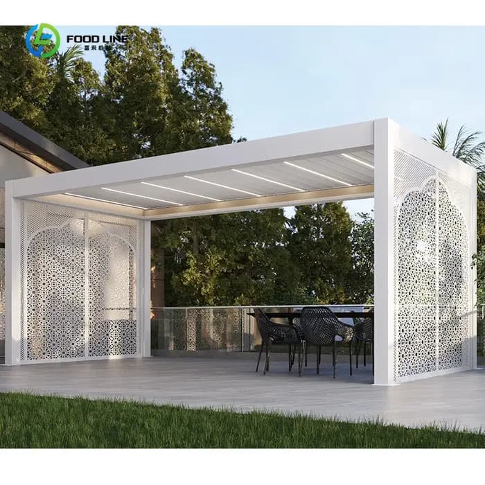 Pergola bioclimatique à lames orientables en aluminium 3x4m, revêtement poudré, pour usage extérieur en jardin, sur mesure