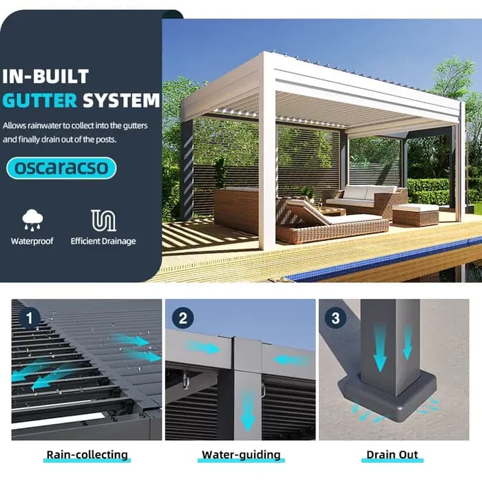 Pergola extérieure en aluminium 6x4 avec toit en matériau composite pour jardin, patio et cour arrière, pergola à lames orientables