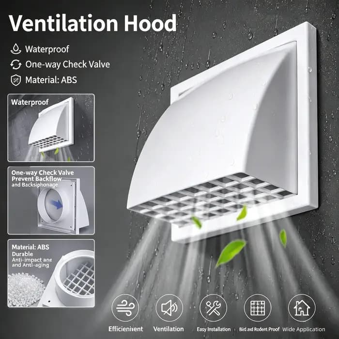 Grille de ventilation extérieure en ABS avec protection contre la pluie et couvercle d'évacuation à valve