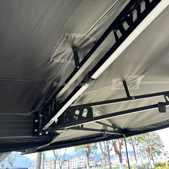 Auvent à 270 degrés, auvent imperméable en toile 320G de 2,2 m de diamètre avec lumières LED, tente de camping autoportante pour voiture, 4 saisons