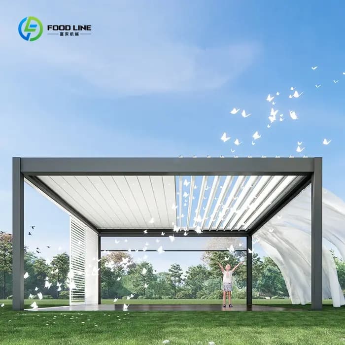 Pergola motorisée en aluminium pour patio, structure d'ombrage extérieure, usage commercial, sur mesure