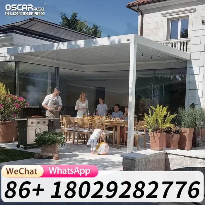 Pavillon en aluminium à toit à lames orientables pour jardin, cour arrière et bâtiments, structure d'ombrage bioclimatique, pergola