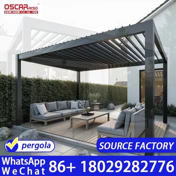Pergola bioclimatique en aluminium robuste pour jardin, terrasse et patio
